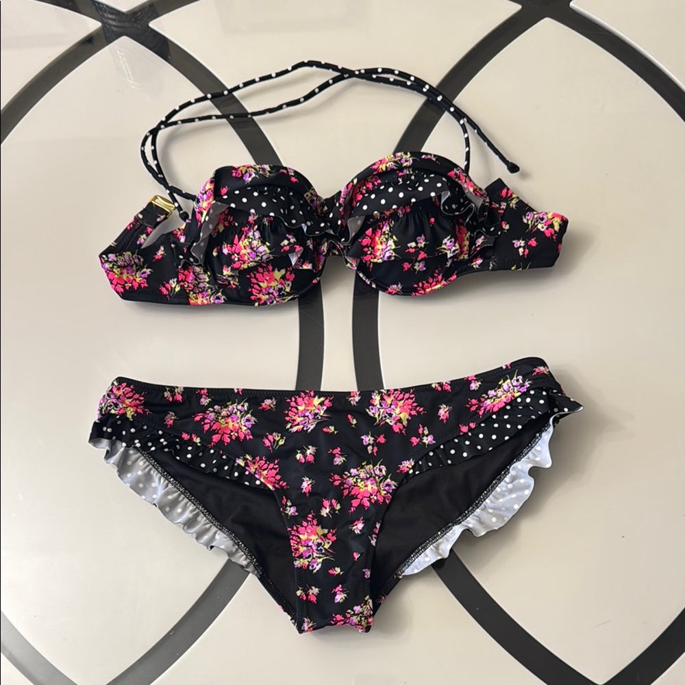 Victoria Secret Floral Bikini Set with Ruffle Details